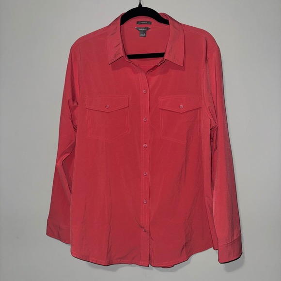 Eddie Bauer Tops - Eddie Bauer Women XL Coral Pink Roll Tab Sleeve Button Down Shirt Classic Fit